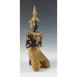 Kniender adorierender Tempeltänzer. Bronze mit Teilvergoldung. Siam. H 23 cm