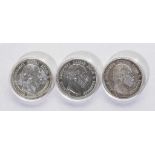 Drei Silbermünzen: 5 Mark Deutsches Reich 1874, 1875, 1876, Wilhelm Deutscher Kaiser König von