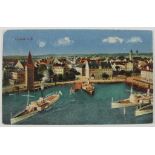 Postkarte Lindau. Blick über den Hafen auf die Insel aus der Vogelperspektive. Farbkarte, Ottmar