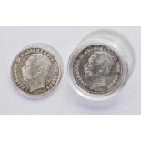 Zwei Silbermünzen: 3 Mark Deutsches Reich 1910 Friedrich II. Großherzog von Baden