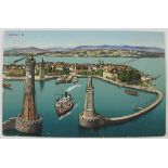 Postkarte Lindau. Blick über den Hafen und die Insel aus der Vogelperspektive. Farbkarte, A. Weber