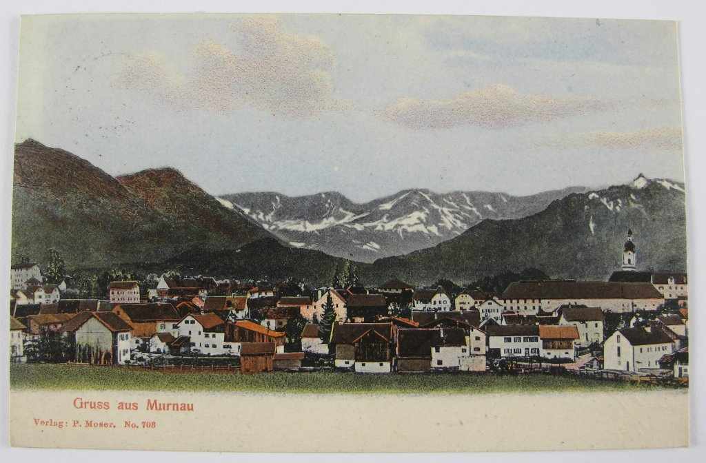 Postkarte Murnau. Gesamtansicht. Farbkarte, Verlag P. Moser. Gelaufen 1910