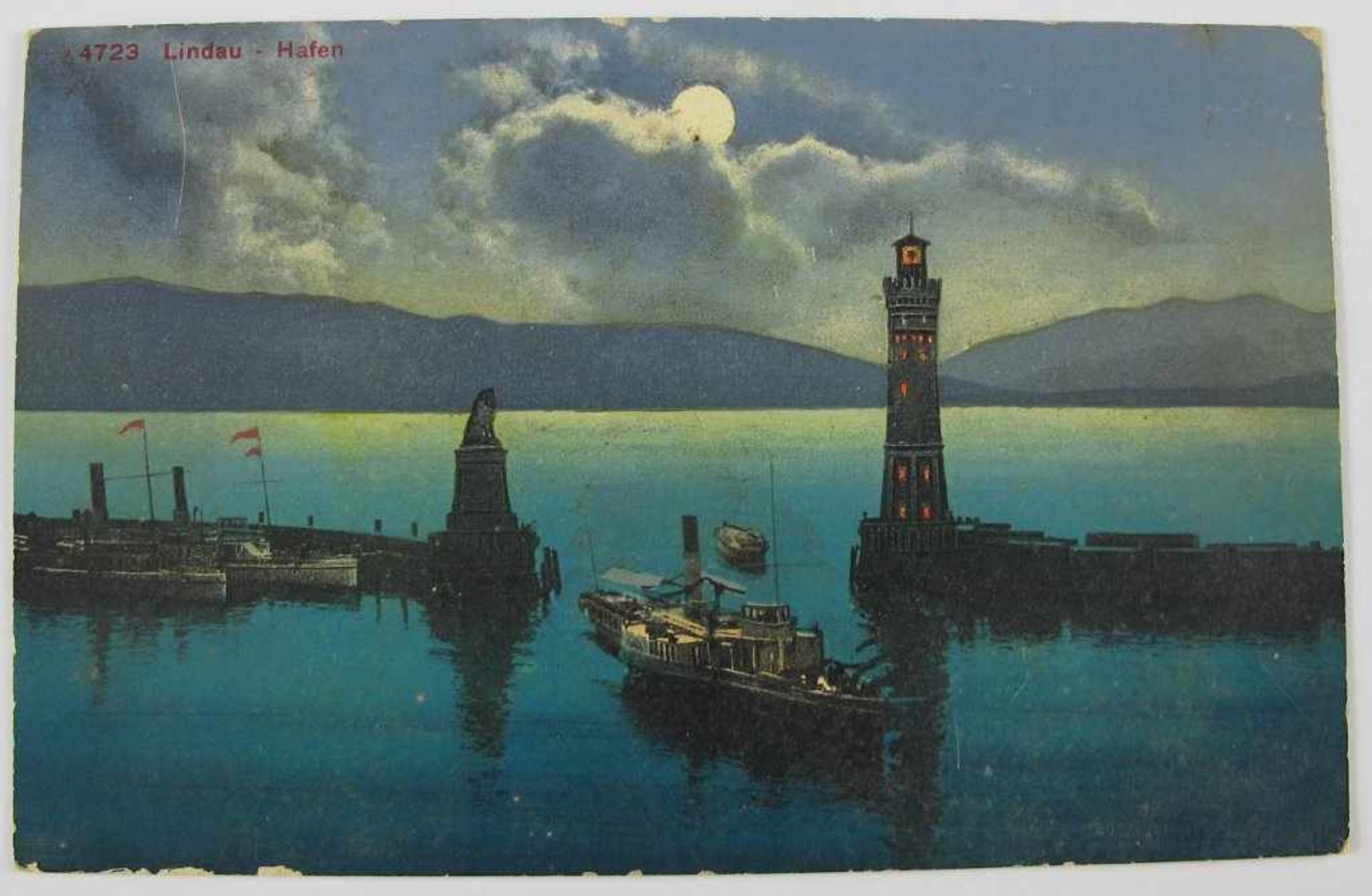 Postkarte Lindau Hafen bei Nacht. Farbkarte, Photoglob Zürich. Gelaufen um 1911