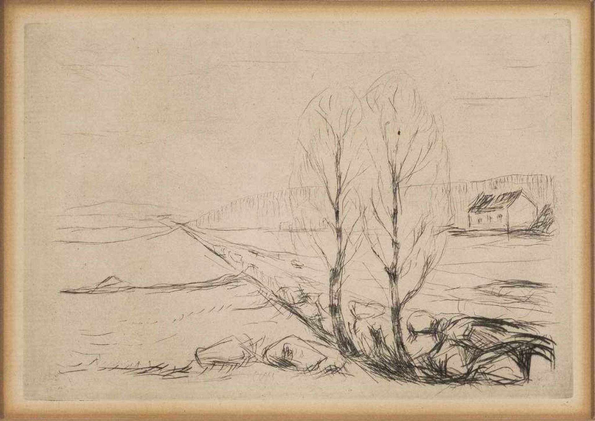 Edvard Munch. 1863 Loten - 1944 Ekely. Nordische Landschaft. Radierung. Plattengr. 10,5 x 15 cm.