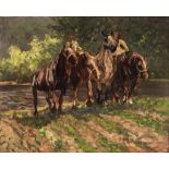 Richard Herdtle. 1866 - Stuttgart - 1943. Sign. Zwei Reiter mit vier Pferden. Öl/Lwd. 61 x 75 cm. R