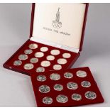 Silbermünzensatz Olympiade Moskau 1980. 14 Münzen zu 10 Rubel und 14 Münzen zu 5 Rubel. 700 g.