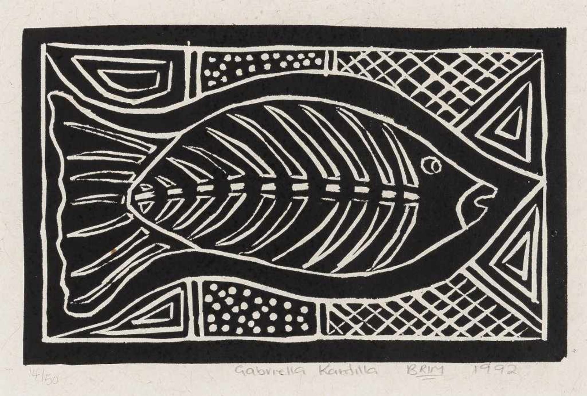 Gabriella Kantilla. Aborigine-Künstlerin. Sign. und 1992 dat. Bet. Brim. 14/50. Fisch.