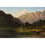 Anton Pick. 1840 Görz - 1902 Wien. Sign. Seenlandschaft in den Alpen mit aufragendem Massiv. Öl/Lwd.