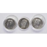 Drei Silbermünzen: 3 Mark Deutsches Reich 1908, 1909, 1912, Otto König von Bayern