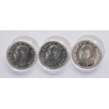 Drei Silbermünzen: 5 Mark Deutsches Reich 1903, 1907, 1908, Otto König von Bayern