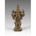 Stehende vierarmige Gottheit. Bronze. Nordindien/Nepal. H 7,5 cm