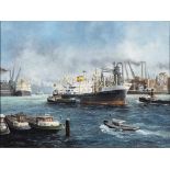 W. v. Tilborg. Maler des 20. Jh. Sign. Blick in den Hamburger Hafen. Öl/Lwd. 30 x 40 cm. R