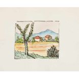 Hermann Hesse. 1877 Calw - 1962 Montagnola/Tessin. Doppelblatt mit kleiner Aquarellzeichnung und