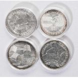 Vier Silbermünzen: 50 Schilling Österreich 1963 600 Jahre Tirol, 100 Schilling 1978 700 Jahre