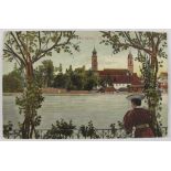 Postkarte Lindau. Blick vom Aeschacher Ufer über den Kleinen See auf die Insel mit Kirchtürmen und