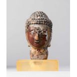 Buddhakopf. Holz mit Resten von Fassung. 19. Jh. H 8,5 cm