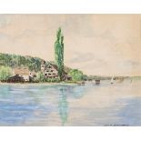 Joh. Deininger. Sign. und (19)57 dat. Blick auf Unteruhldingen. Aquarell. 20 x 24,5 cm. Gl.u.R