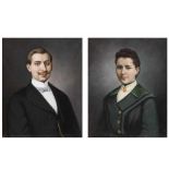 Portraitist des 19. Jh. Paar Portraits eines jungen Paares. Pastelle. Jew. 56 x 45,5 cm. Gl.u.R