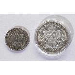 Zwei Silbermünzen: 5 Mark Deutsches Reich 1907 Freie und Hansestadt Hamburg - 2 Mark Deutsches Reich