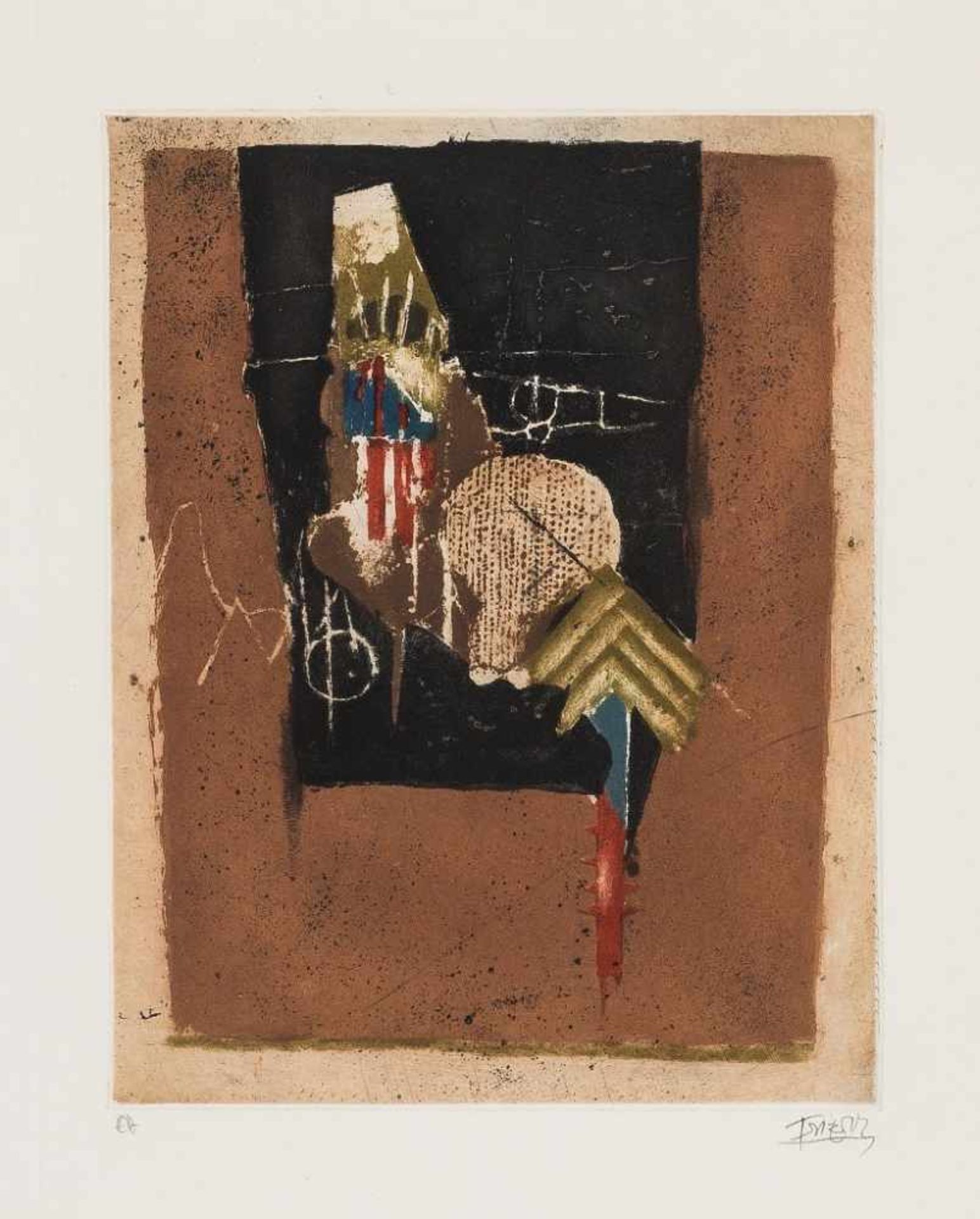 Johnny Friedlaender. 1912 Pleß - 1992 Paris. Sign. Abstrakte Komposition. Farbaquatinta-Radierung.