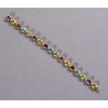 Farbstein-Armband. Peridots, Citrine, Amethyste, Granate, Topase in 14 ct. GG-Fassung. L 17,5 cm