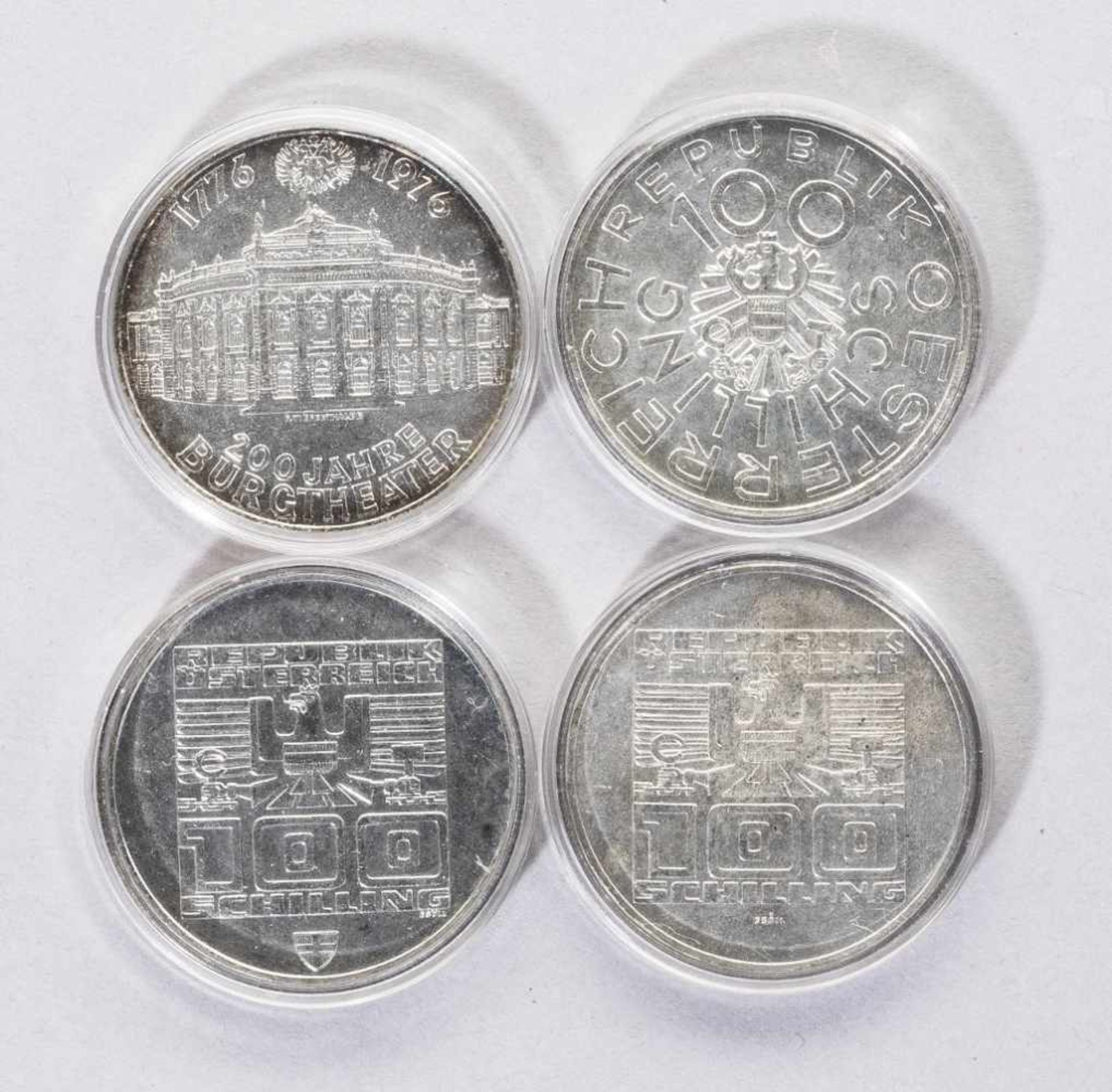 Vier Silbermünzen: 100 Schilling Österreich 1976 Johann Nestroy, 100 Schilling 1976 Olympische - Bild 2 aus 2