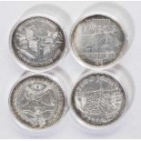 Vier Silbermünzen: 100 Schilling Österreich 1978 100 Jahre Villach, 100 Schilling 1978