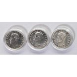 Drei Silbermünzen: 3 Mark Deutsches Reich 1910, 1911, 1913, Otto König von Bayern