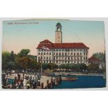 Postkarte Lindau Bad Schachen. Blick vom See über den Landungssteg auf das Hotel. Farbkarte,