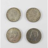 Bayern: vier Münzen 3 Mark (S) 1910 und 1911 (jew. zwei Stück), Otto König von Bayern, J. 47- - -