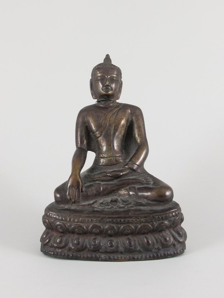 Sitzender Buddha auf doppeltem Lotossockel. Dhyana Asana. Bhumisparsa Mudra. Bronze. Laos? 19. Jh. H