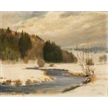 Adolf Loy. 1903 Biberach - 1967 Blaustein-Lautern. Sign. Winterliche Landschaft in Oberschwaben.