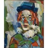Karl Schwärzler. 1907 - Lustenau - 1990. Sign. Expressives Portrait eines Clowns mit blauem Hut.