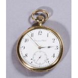 Feine goldene IWC-Taschenuhr, 14 ct. Emailzifferblatt, glatter Schalenrand (unbed. St.), rs.