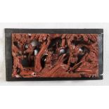 Kassettenschnitzerei. Rot gefasst. China, um 1900. 16 x 31 cm- - -27.00 % buyer's premium on the