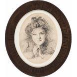 Portraitist des 19. Jh. Portrait einer jungen Frau. Bleistift. Oval, 24,5 x 18,5 cm. Gl.u.R- - -27.