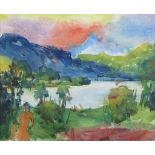 Karl Schwärzler. 1907 - Lustenau - 1990. Sign. Seenlandschaft mit Badenden. Aquarell. 37 x 48