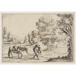 Jacques Callot. 1592 - Nancy - 1635. Im Druck sign. Heimkehrender Krieger mit Pferd.