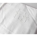 Tischtuch mit Monogramm LS. Halbleinen. Um 1920. 160 x 150 cm- - -27.00 % buyer's premium on the