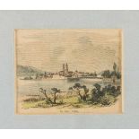 Lindau. Blick vom Toscana-Ufer über die Brücke auf die Insel. Kol. Holzstich, Ende 19. Jh. Bildgr. 8
