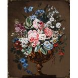 Monogrammist F.V.B. Maler des 20. Jh. im Stil des 18. Jh. Großes Blumenbouquet in Aufsatzvase. Öl/