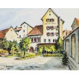 Lindau. Blick auf die "Pension Krone" (Ludwigstraße 5) von der Seeseite aus. Aquarell von Martin