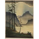 Karl Schwärzler. 1907 - Lustenau - 1990. Sign. Gebirgssee. Farblithographie. 34,5 x 25,5 cm. Gl.u.R-