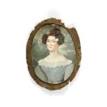 Portrait einer Dame mit Hochfrisur. Frühes 19. Jh. Oval, 9,5 x 7 cm. R- - -27.00 % buyer's premium