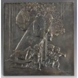 Arnold Hartig. 1878 Tannwald - 1972 Purkersdorf. Bez. Bronze-Reliefbild: Nikolaus mit seinen Gaben