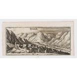 Bludenz. "Pludentz". Kupferstich aus der Topographia Sueviae von Merian 1643. Bildgr. 8 x 17,5 cm- -