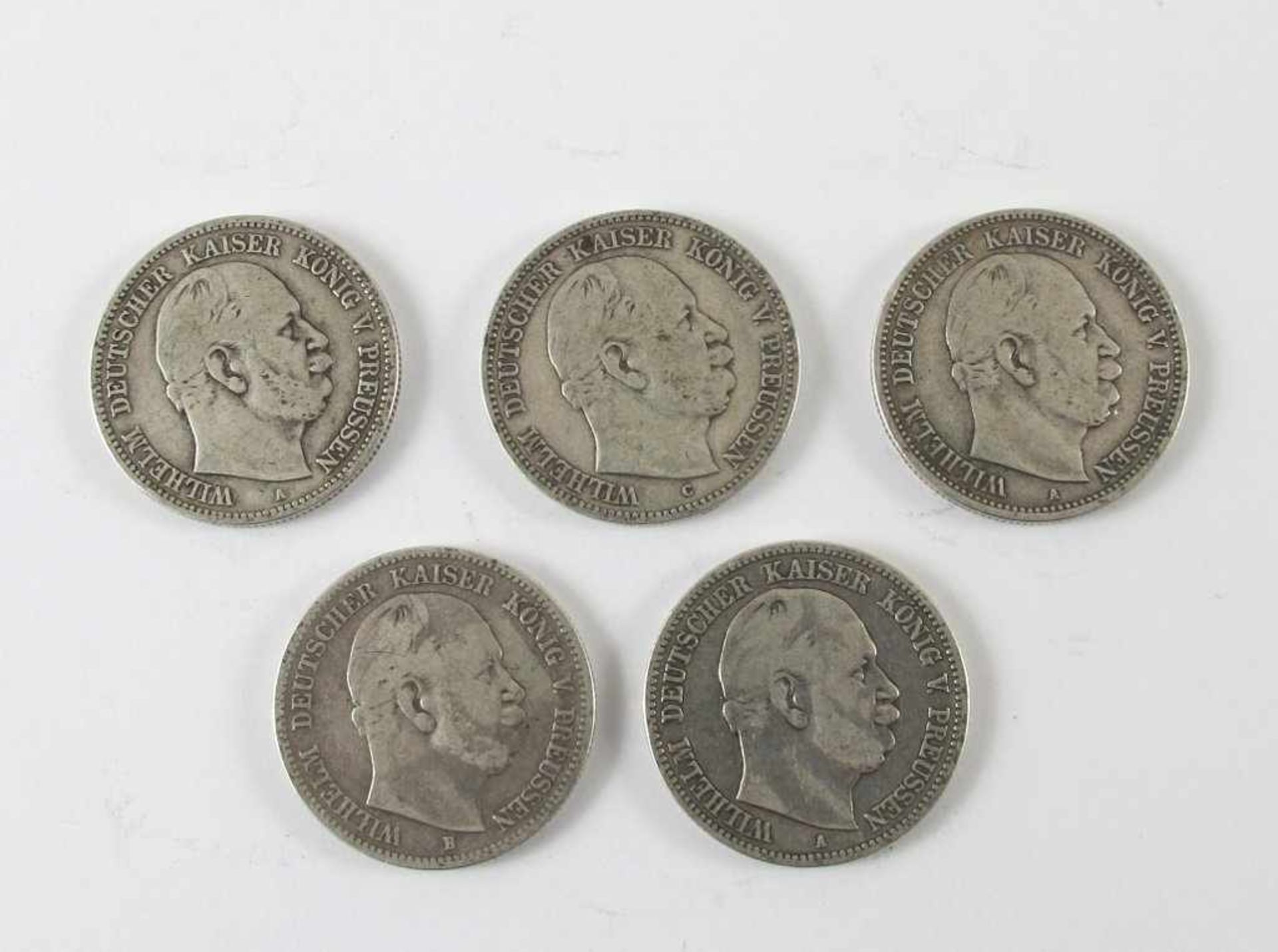 Preußen: fünf Münzen 2 Mark (S) 1876 (zwei Stück) und 1877 (drei Stück) Wilhelm I. J. 96- - -27.00 %