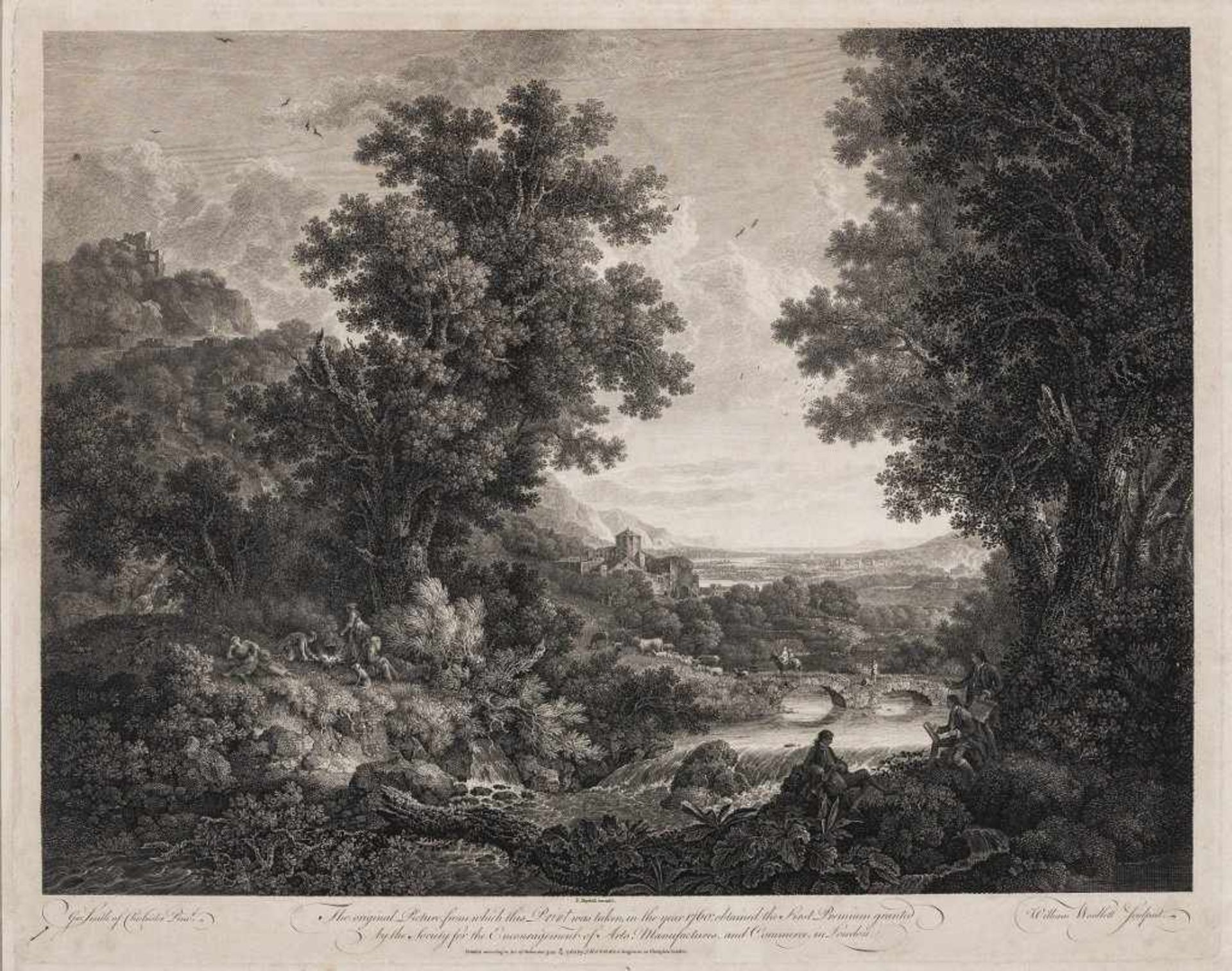 William Woollett. 1735 Maidstone - 1785 London. Pastorale Landschaft. Kupferradierung nach George