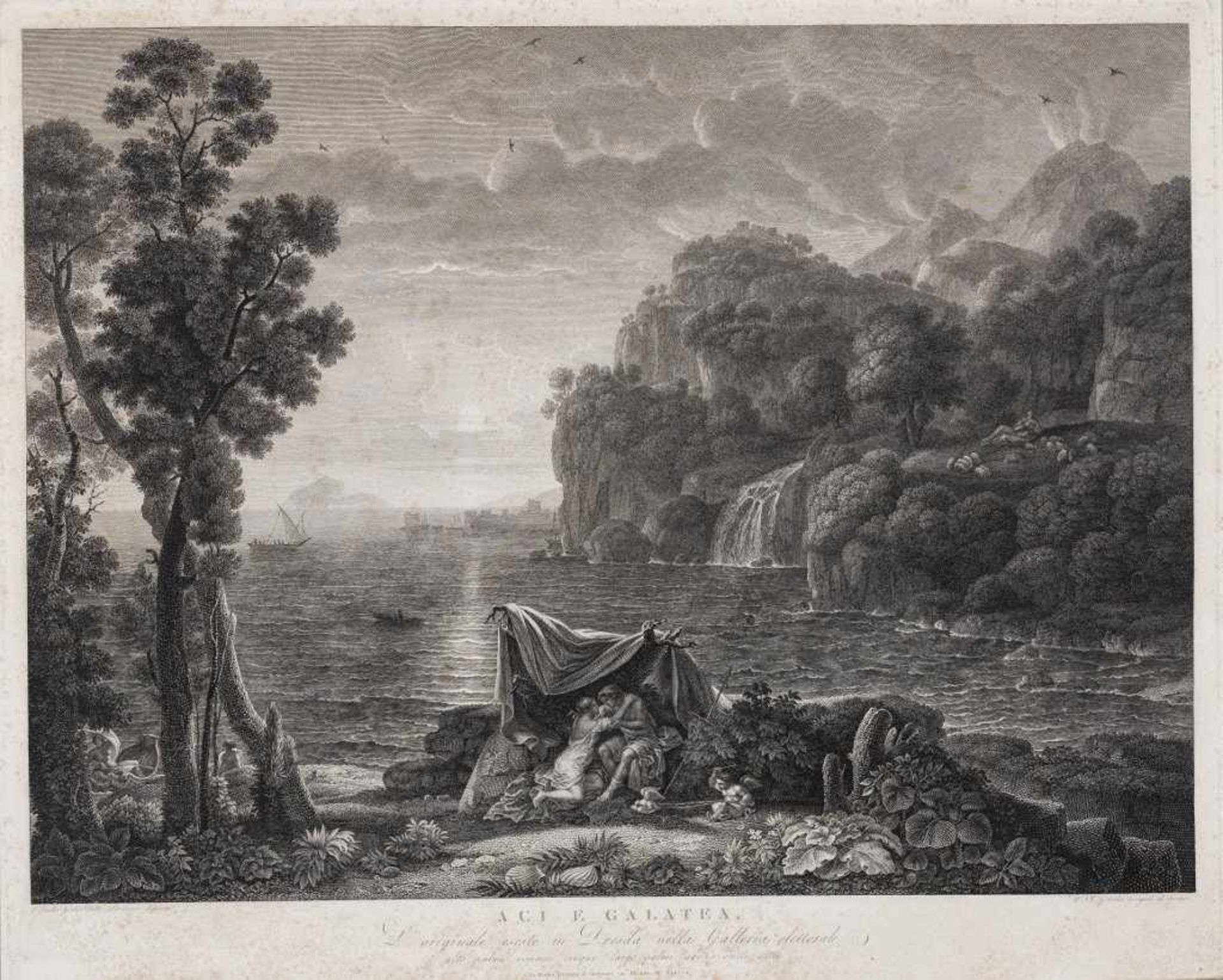 Wilhelm Friedrich Gmelin. 1760 Badenweiler - 1820 Rom. "Aci e Galatea". Kupferradierung nach