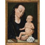 Dieric Bouts (1420 - 1475). In der Nachfolge. Madonna mit Kind. Die an einer Brüstung sitzende